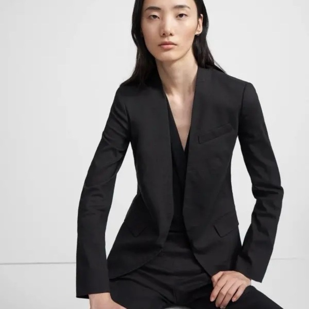 📦 MOVING SALE! Theory Collarless Staple Jacket Blazer Linen Blend, Crunch Black
